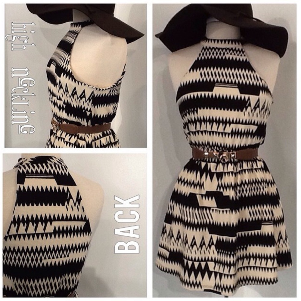 Black & White Aztec Patterned Flare Dress